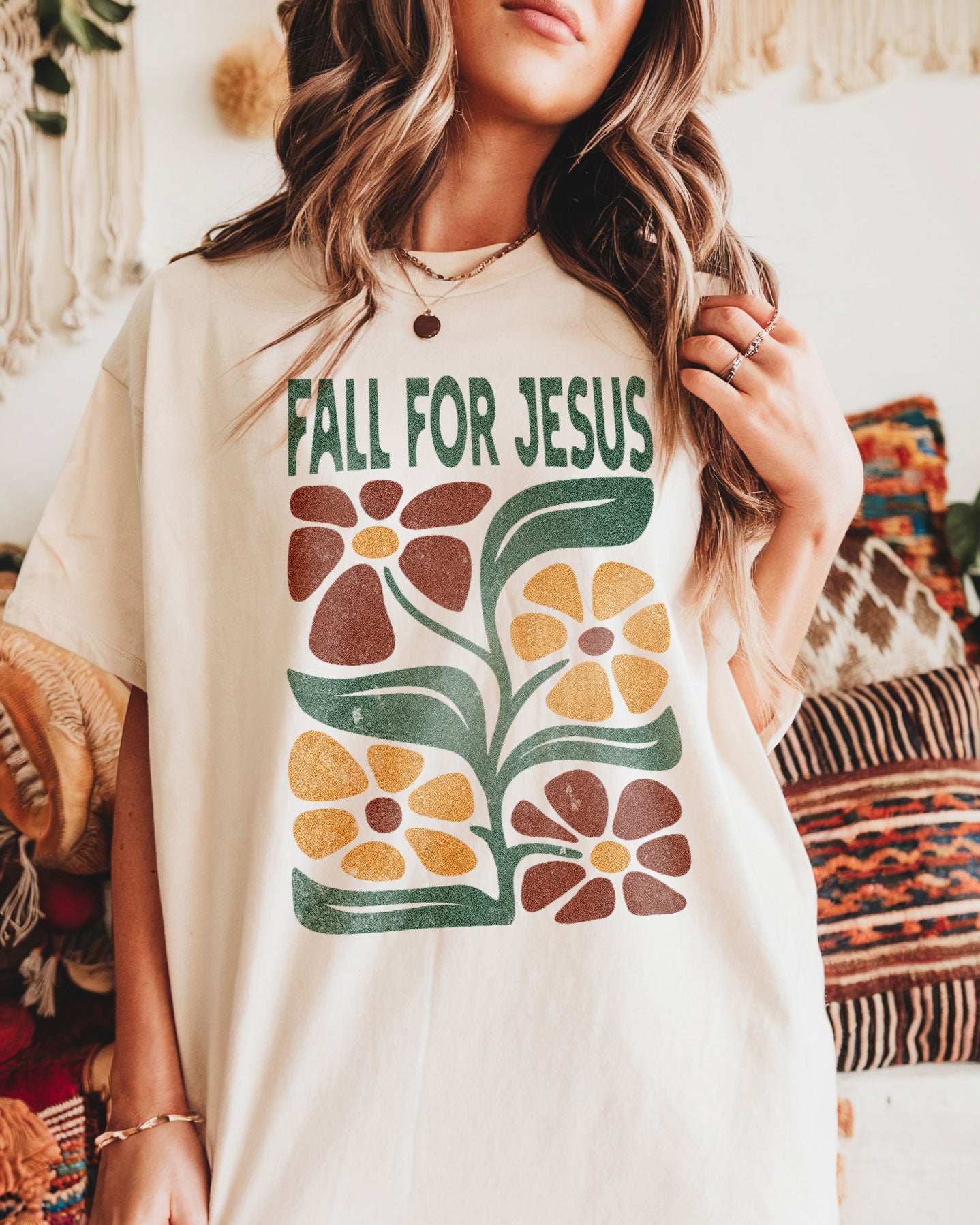 Boho Fall Christian T-Shirt, Fall for Jesus Shirt, Boho Floral Faith Tee, Autumn Christian Apparel, Religious Gift, Flower Jesus Shirt, Cute Fall TShirt