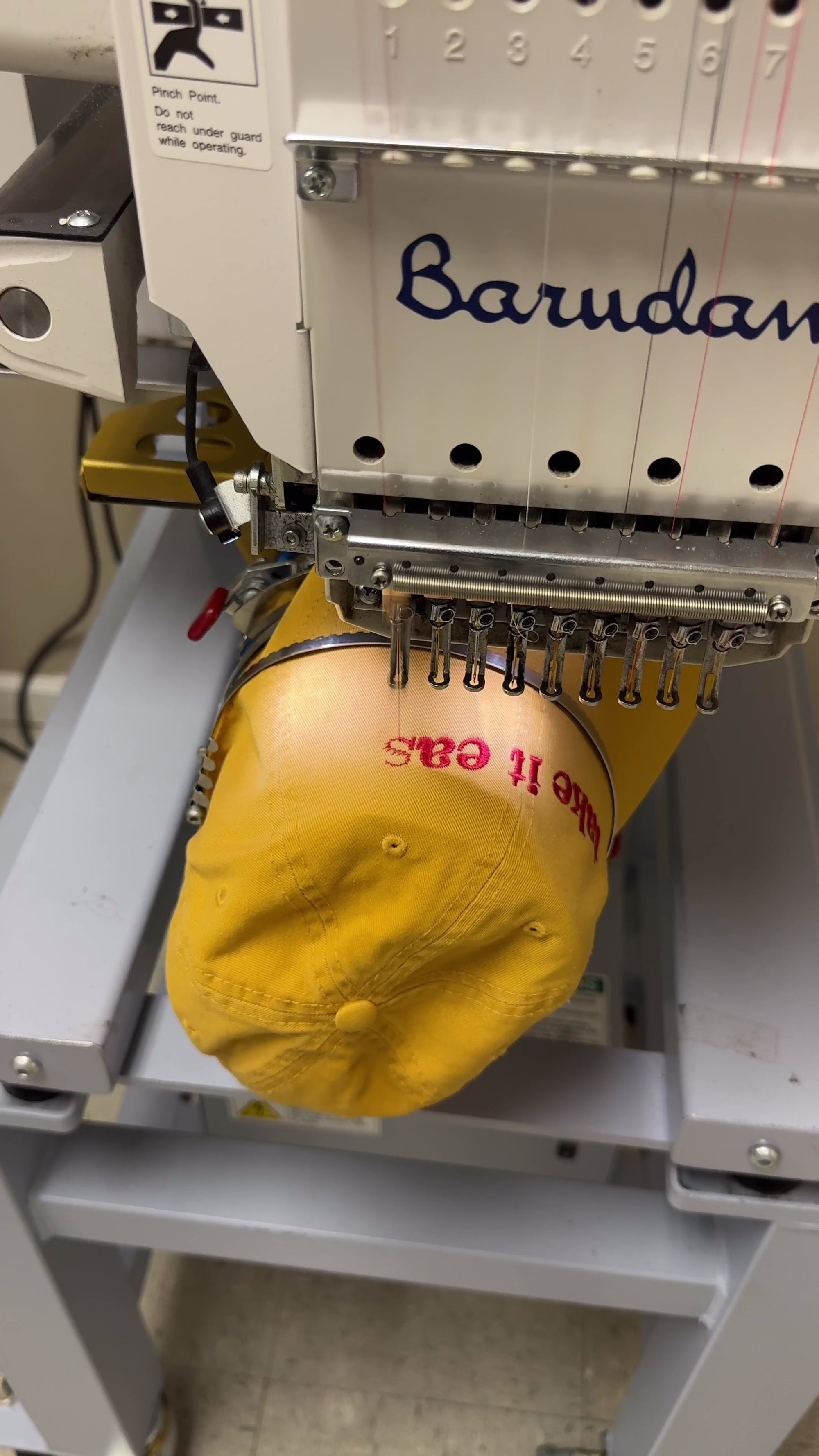 Mustard "Take It Easy" Dad Hat: Classic Hat with Wavy Red Embroidery